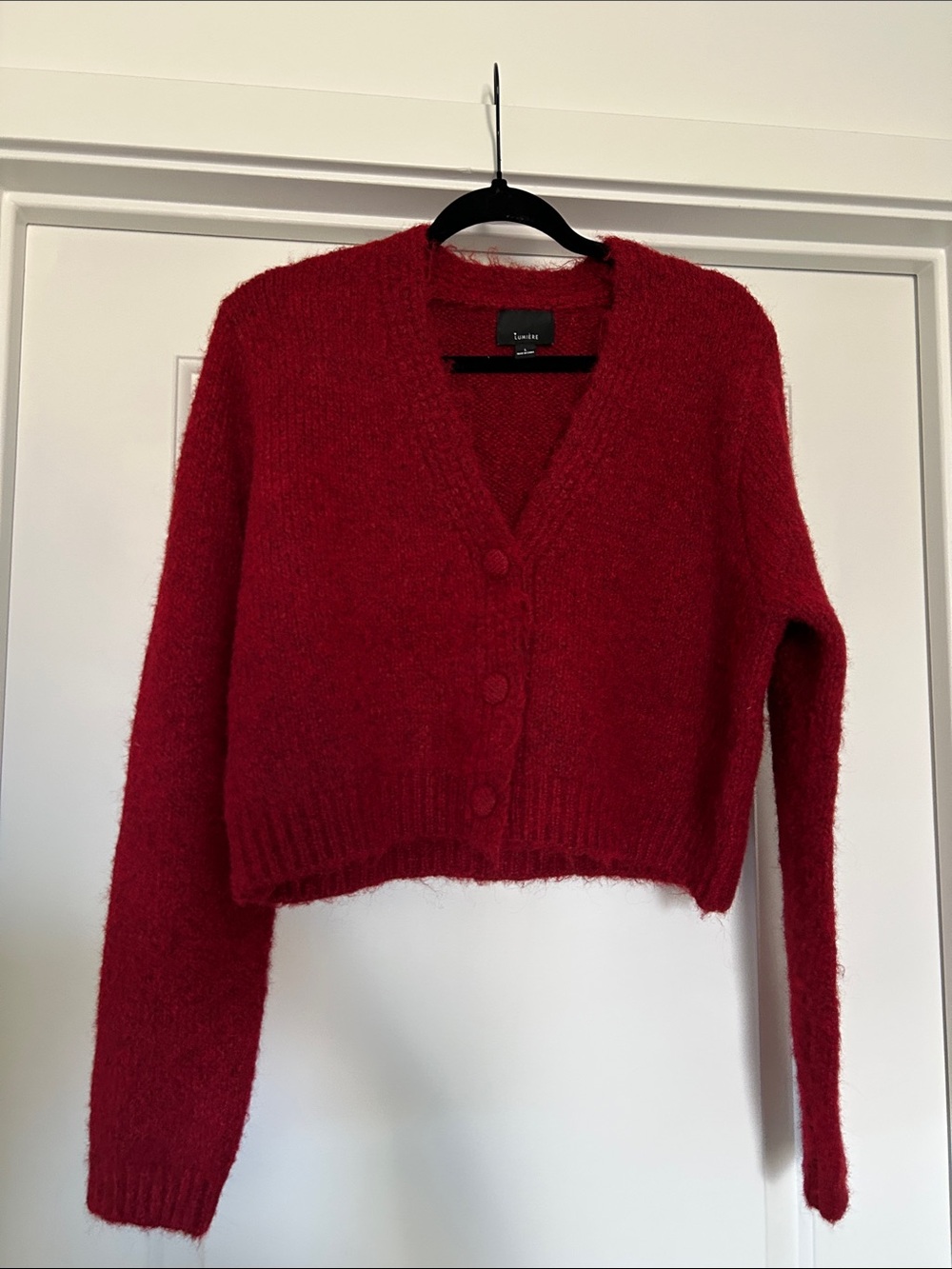 Lumiere Vibrant Red Fuzzy Button-Front Cardigan